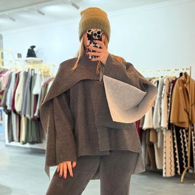 Cape Poncho "Lydia" Dunkelgrau Onesize (XS-XL) Damen Cape Frauen Frau Winter langarm