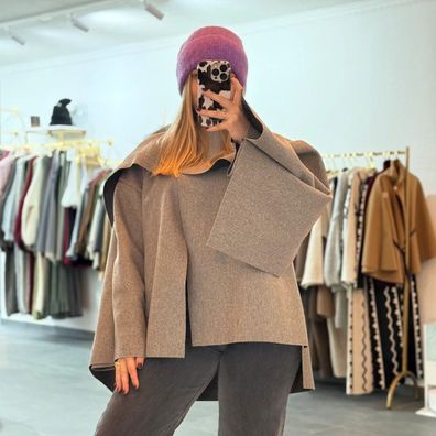 Cape Poncho "Lydia" Hellgrau Onesize (XS-XL) Damen Cape Frauen Frau Winter langarm