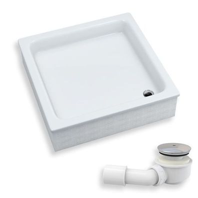 Duschwanne Quadratisch Acryl Grawello 80x80 Weiß Styroporträger | Ablauf &Füße im SET