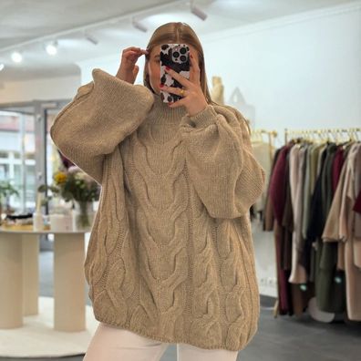 Grobstrickpullover Damen Anne Beige Damenpullover Frau Pullover Onesize XS-XL
