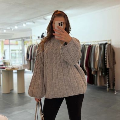 Grobstrickpullover Damen Lara Grau Damenpullover Frauen Pullover Onesize XS-XL