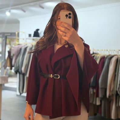 Cape Poncho Luna Weinrot Onesize (XS-XL) Damen Cape Frauen Frau Winter langarm