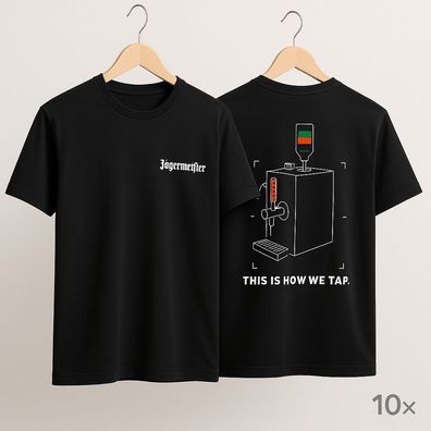 Jägermeister T-Shirt Schwarz Größe M – 10er Set – „This Is How We Tap.“ Crew