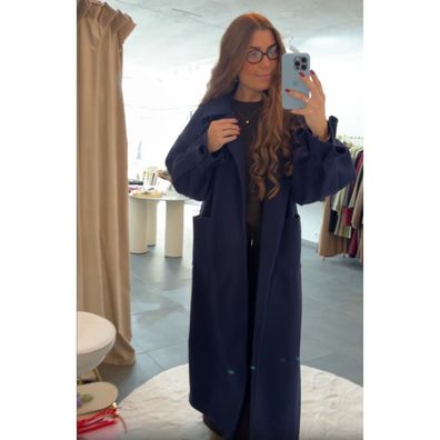 Langer Frauen Mantel MIRIAM Blau Damen Wintermantel OneSize XS-XL Frau Mäntel