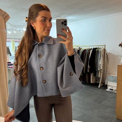 Cape Poncho Katrin Blau Onesize (XS-XL) Damen Cape Frauen Frau Winter langarm