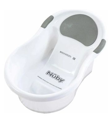 Nuby Baby-Badewanne mit integriertem Sitz und weicher Kopfstütze, Weiß/Grau