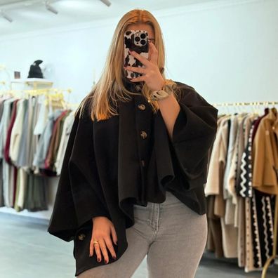 Cape Poncho Katrin Schwarz Onesize (XS-XL) Damen Cape Frauen Frau Winter langarm