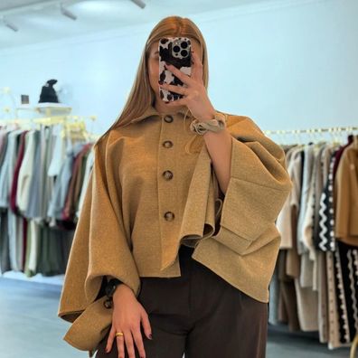 Cape Poncho Katrin Camel Onesize (XS-XL) Damen Cape Frauen Frau Winter langarm