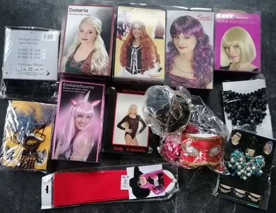 Restposten 30 Karnevalsartikel Fasching Sonderposten Perücken Zubehör Fotobox
