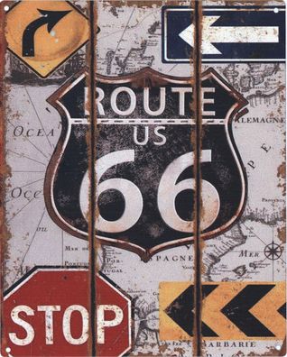 Moritz Blechschild Route 66 Stop Schild 20 x 25 cm Retro Vintage Tin sign Wand