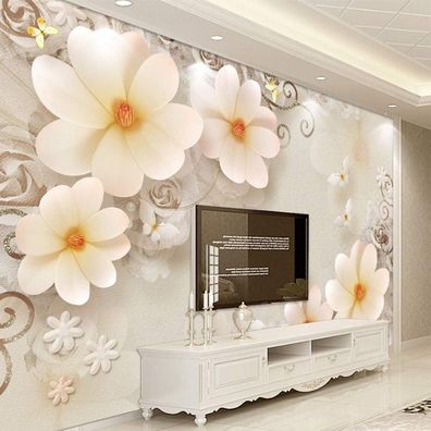 Vlies Fototapete Wandtapete Wandbilder 3D Magnolien Perlen Schmuckstil 4345