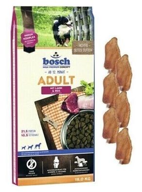 15kg Bosch Adult Lamm & Reis Hundefutter 6 x Kaninchenohren TOP PREIS