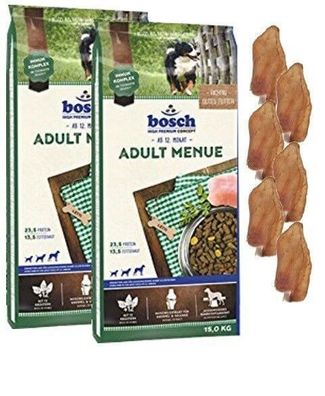 2x15kg Bosch Adult Menue Hundefutter + 6 x Kaninchenohren
