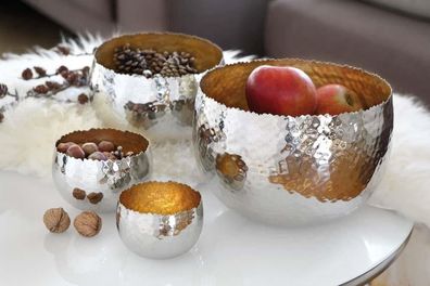 Fink SEFA, Schale, goldfarbene Folie, gehämmert, silberfarben, L. 10 cm, B. 10