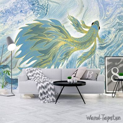Vlies Fototapete Wandtapete Wandbilder Abstraktes Goldfisch Linienmuster 4349