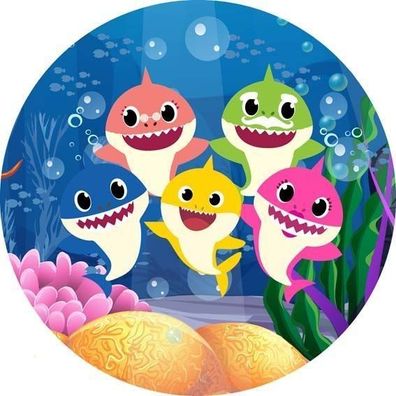 Tortenaufleger Baby Shark Essbar Zuckermasse Tortenbild Deko + 4 Muffin