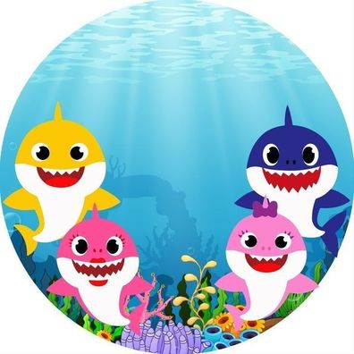 Tortenaufleger Baby Shark Essbar Zuckermasse Tortenbild Deko + 4 Muffin B1