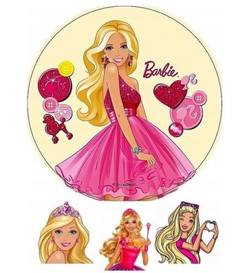 Tortenaufleger Barbie Essbar Zuckermasse Tortenbild Deko + 4 Muffin