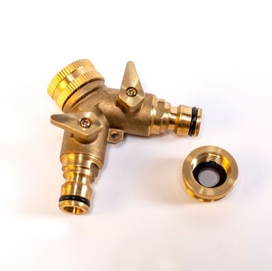 UPP Wasserverteiler 2 Wege für 1/2" + 3/4" Wasserhahnanschluss Wasserhahnstecker