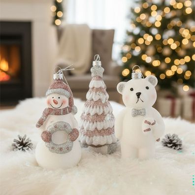 Christbaumfigur Kunststoff rosa weiß Set