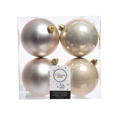Weihnachtsbaumkugeln Set 4 Stück Ø 10 cm perlfarben bruchsicher ohne Aufhänger