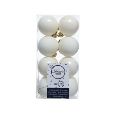 Weihnachtsbaumkugeln Set 16 Stück Ø 4 cm wollweiß matt glanz Mix ohne Aufhänger