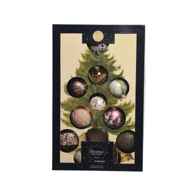 Glas Weihnachtskugeln Set 12 Stück rosa braun gold edle Ornamente mit Glitter