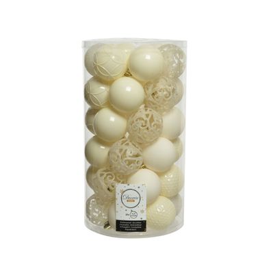 Weihnachtsbaumkugeln Set 37 Stück Ø 6 cm wollweiß glanz glitter ohne Aufhänger