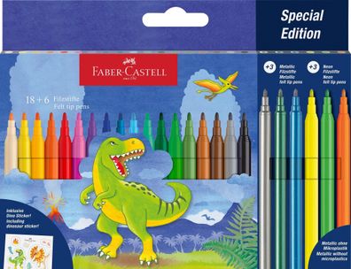Faber Castell Filzstift Dino 18 + 6 und Sticker