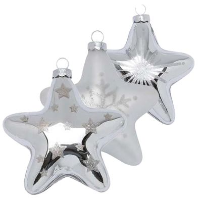 Christbaumschmuck Stern Glas 3 Stk 8 cm Frosty Silver