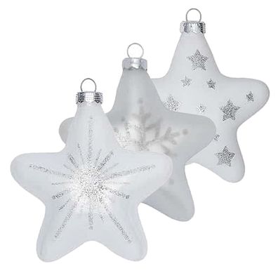 Christbaumschmuck Stern Glas 3 Stk 8 cm Just White Inge-Glas