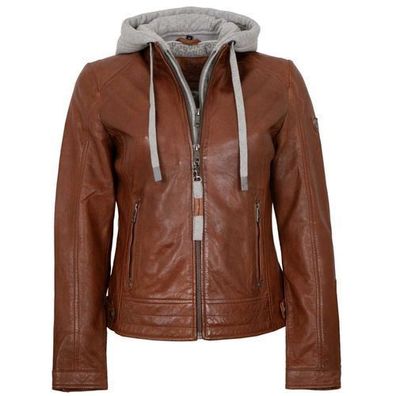 Mauritius - Damen Lederjacke Lammnappa Kapuze whisky