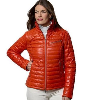 Jilani Collection - Damen Lederjacke Steppjacke Lammnappa tomato
