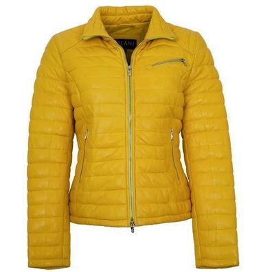 Jilani Collection - Damen Lederjacke Steppjacke Lammnappa gelb
