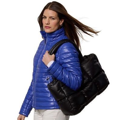 Jilani Collection - Damen Lederjacke Steppjacke Lammnappa blau