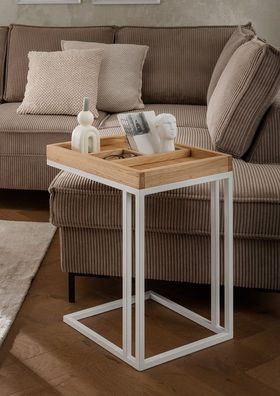 Beistelltisch 50x40cm 'Melina' Wildeiche Metall weiß