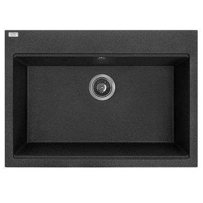 Granitspüle Einzelbecken TAU 50x70 Schwarz | Siphon im SET!