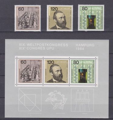 BRD 1984 postfrisch MiNr. 1215-115 + Block 19 Weltpostkongress Hamburg