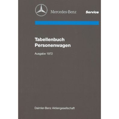 Mercedes-Benz Typ 200 220 230 250 280 etc. ab 06.1964 Ausgabe 1972 Tabellenbuch