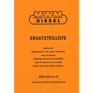 MWM Schlepper Dieselmotor AKD 1105 Z und D Traktor Ersatzteilliste