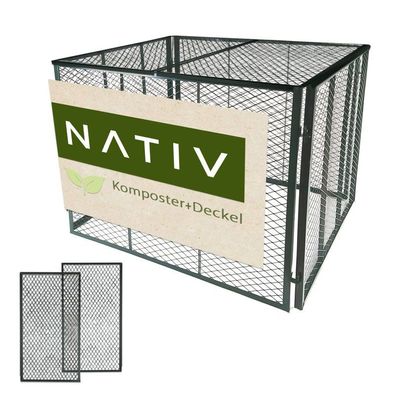 Komposter mit Deckel 80x80x70 cm, dunkelgrün – stabiler Metallkomposter für Garten :
