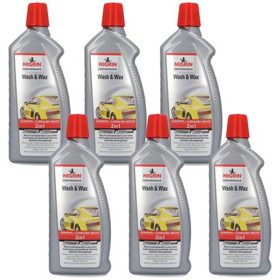 6x Nigrin 2in1 Wasch & Wax Auto-Shampoo Carnauba-Wachs+Lack-Versiegelung Pflege