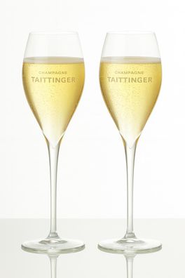 Taittinger Champagnergläser – 2er Set – Original Flûtes mit Taittinger Branding