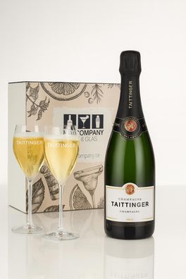 Taittinger Champagne Brut Réserve 0,75L – Geschenkset mit 2 Original Taittinger