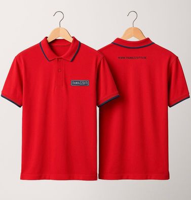 Ramazzotti Herren Polo-Shirt Rot Größe XL – 2-Knopf – Frontlogo & Rückenprint „