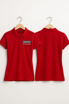 Ramazzotti Damen Polo-Shirt Rot Größe S – 5-Knopf – Frontlogo mit Schriftzug „L