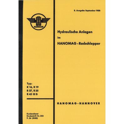 Hanomag R16/19/27/35/45 III B Hydraulische Anlagen Traktor Bedienungsanleitung