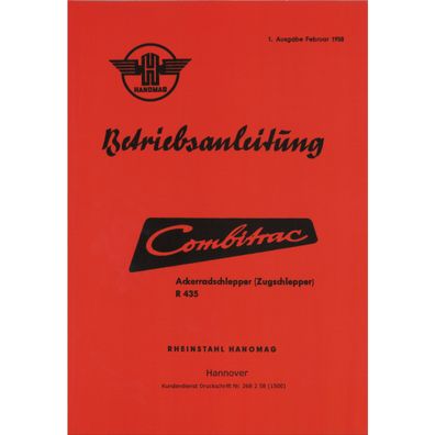 Hanomag Combitrac R 435 Ackerrad-/Zugschlepper Traktor Bedienungsanleitung