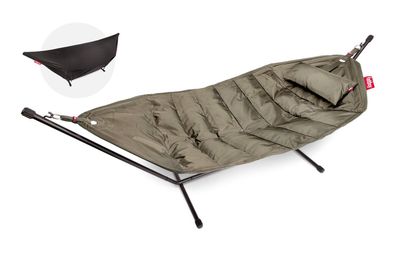Fatboy Headdemock Deluxe XXL Hängematte mit Kissen Taupe Freistehend Outdoor