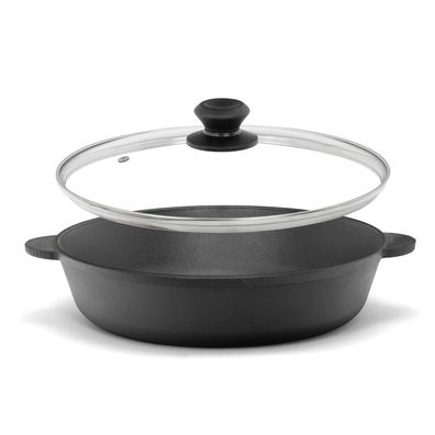 24cm Gusseisenpfanne mit Glasdeckel Bräter Schmortopf aus Gusseisen zwei Griffe